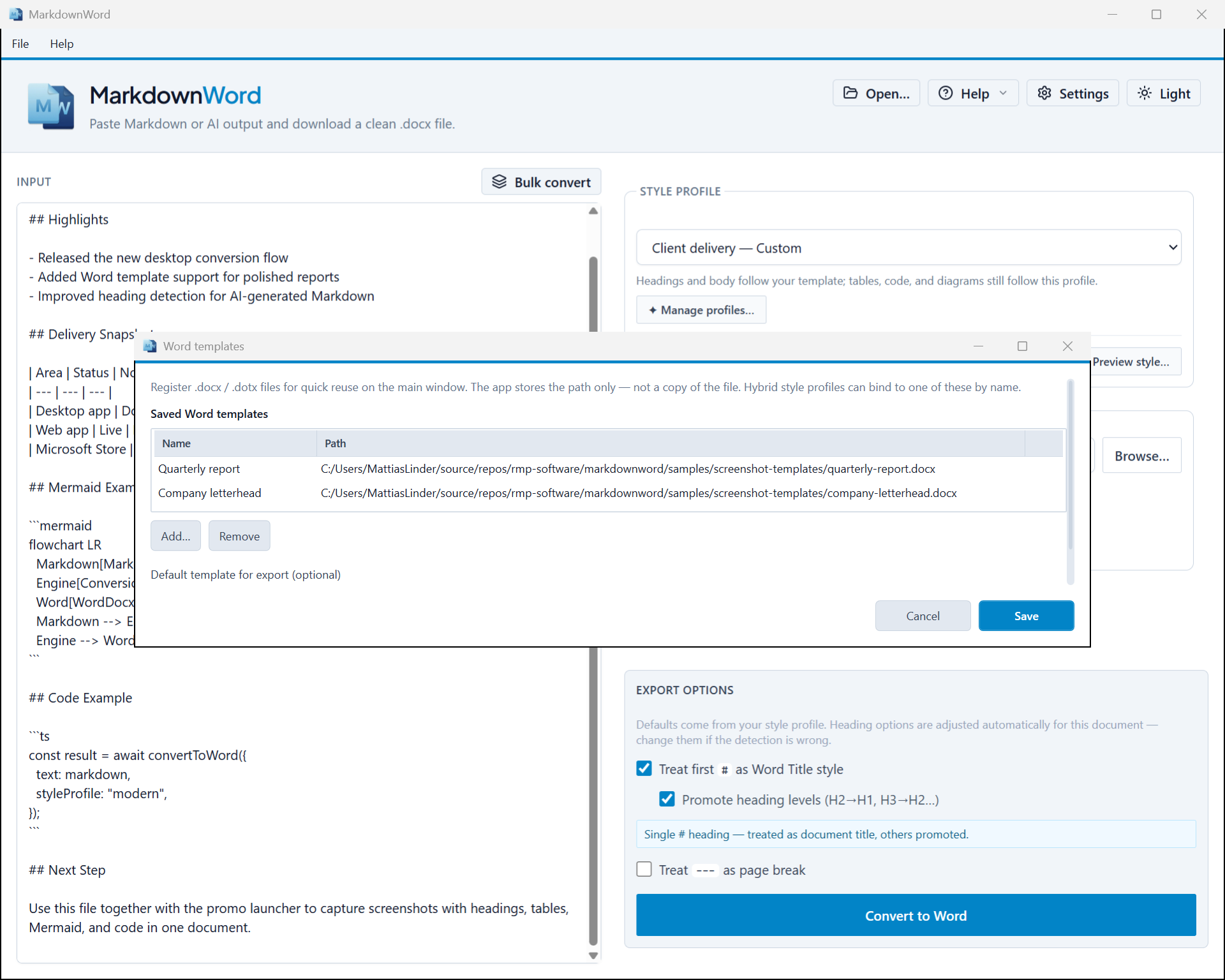 MarkdownWord — Markdown & ChatGPT to Word, Web and Windows